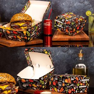 چاپ جعبه همبرگر بیرون بر سفره ای